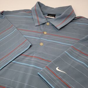 Nike Golf‎ Dri-Fit Polo Shirt Mens XL Gray Red Tour Performance Striped